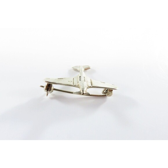 Vintage Sterling Silver Prop Plane Fighter Plane Brooch Pin 1" x 1 1/4" - Picture 3 of 6